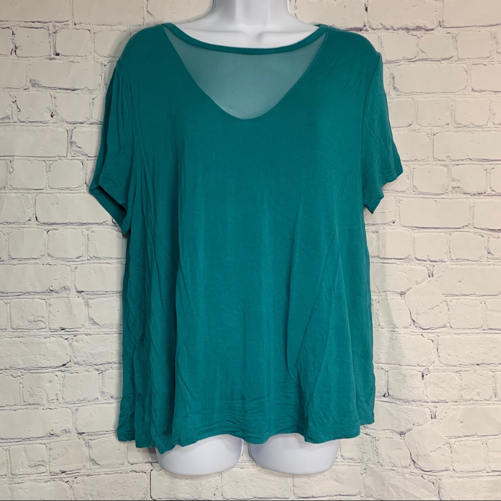 Mossimo Teal Blue Short Sleeve Top With Mesh